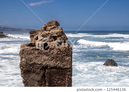 Rock on the coast of Atlantic ocean, Gran Canaria, Spain 125446136