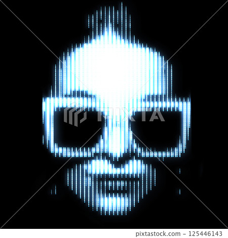 Woman portrait illustration in halftone black and white television screen pixels pattern Woman portrait illustration in halftone black and white television screen pixels pattern 125446143