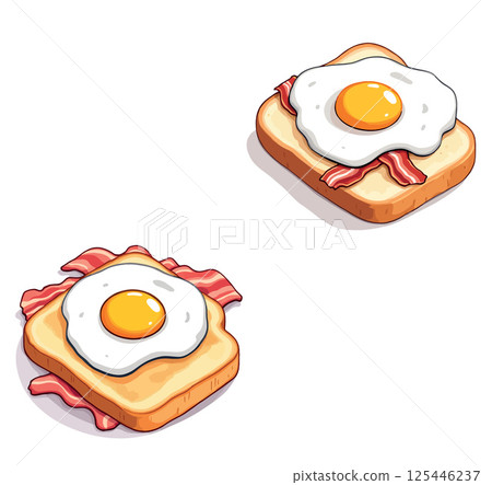 Vsai delicious toast with fried egg and crispy bacon creating a tasty breakfast 125446237