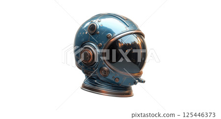 Futuristic Blue Space Helmet With Reflective Visor. Advanced Technology And Space Exploration Concept Isolated On Transparent Background 125446373