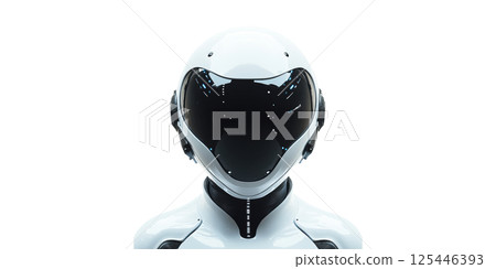 Futuristic Robot Helmet With Black Visor. Advanced Technology And Ai Innovation Concept Isolated On Transparent Background 125446393