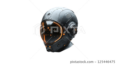 Futuristic Sci-Fi Helmet With Led Display. Advanced Technology And Space Exploration Concept Isolated On Transparent Background 125446475