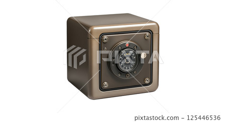 Compact Metal Safe With Combination Lock. Secure Storage For Valuables And Personal Items Isolated On Transparent Background 125446536