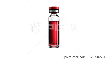 Glass Vial With Red Liquid And Red Cap. Medical Sample Or Laboratory Analysis Concept Isolated On Transparent Background Glass Vial With Red Liquid And Red Cap. Medical Sample Or Laboratory Analysis Concept Isolated On Transparent Background 125446581