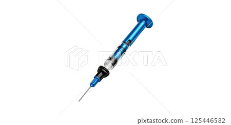 Blue Metal Syringe. Medical Injection Tool For Healthcare And Vaccination Isolated On Transparent Background 125446582