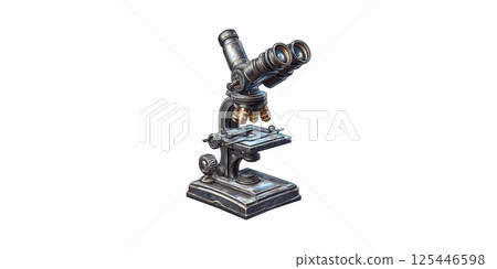 Vintage Microscope Illustration. Scientific Exploration And Research Tool Isolated On Transparent Background Vintage Microscope Illustration. Scientific Exploration And Research Tool Isolated On Transparent Background 125446598