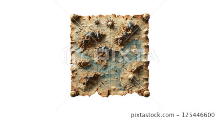 Fantasy Treasure Map With Mountains And Skull. Adventure And Exploration Theme Isolated On Transparent Background Fantasy Treasure Map With Mountains And Skull. Adventure And Exploration Theme Isolated On Transparent Background 125446600