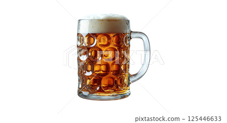 Large Glass Beer Mug With Foam Top. Refreshing Beverage For Social Gatherings And Celebrations Isolated On Transparent Background 125446633