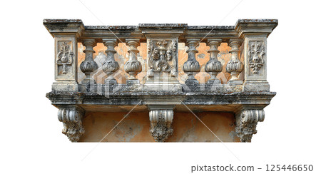 Ornate Stone Balcony With Classical Architectural Details. Historical Design And Craftsmanship Isolated On Transparent Background Ornate Stone Balcony With Classical Architectural Details. Historical Design And Craftsmanship Isolated On Transparent Background 125446650