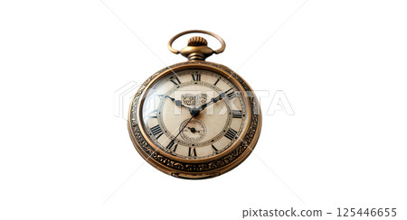 Antique Pocket Watch With Roman Numerals. Vintage Timepiece Symbolizing Elegance And History Isolated On Transparent Background 125446655