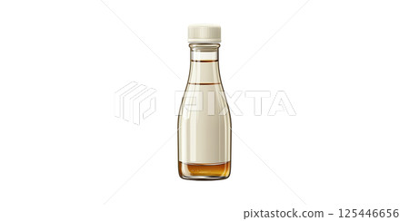 Clear Glass Bottle With Liquid And Blank Label. Versatile Packaging For Beverages Or Sauces Isolated On Transparent Background 125446656