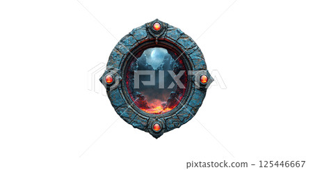Fantasy Portal With Mystical Landscape. Gateway To Enchanted World And Adventure Isolated On Transparent Background 125446667