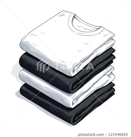 Vsai stack of folded black and white t shirts isolated on white background 125446685