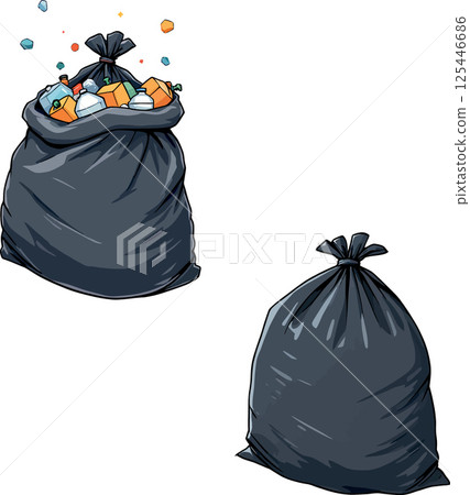 Vsai full and empty garbage bags overflowing with trash and tied up 125446686