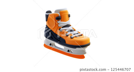 Orange Ice Skate Boot Illustration. Winter Sports Equipment And Ice Skating Enthusiast Icon Isolated On Transparent Background 125446707