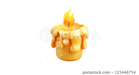 Melted Yellow Candle With Flame. Symbol Of Warmth And Ambiance Isolated On Transparent Background Melted Yellow Candle With Flame. Symbol Of Warmth And Ambiance Isolated On Transparent Background 125446754