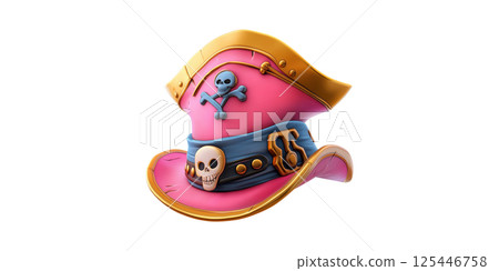 Colorful Pirate Hat With Skull And Crossbones Design. Fantasy Adventure And Costume Accessory Isolated On Transparent Background 125446758
