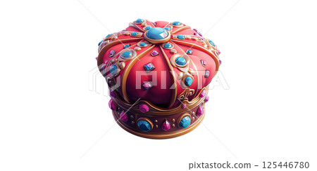 Luxurious Jeweled Crown With Red And Blue Gemstones. Symbol Of Royalty And Prestige Isolated On Transparent Background 125446780