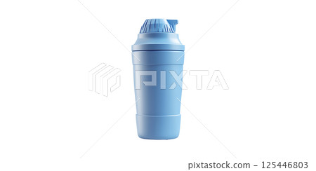Blue Plastic Shaker Bottle For Fitness And Nutrition. Ideal For Protein Shakes And Hydration Isolated On Transparent Background Blue Plastic Shaker Bottle For Fitness And Nutrition. Ideal For Protein Shakes And Hydration Isolated On Transparent Background 125446803
