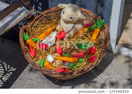 Lamb Easter Eggs Basket Lamb Easter Eggs Basket 125446938