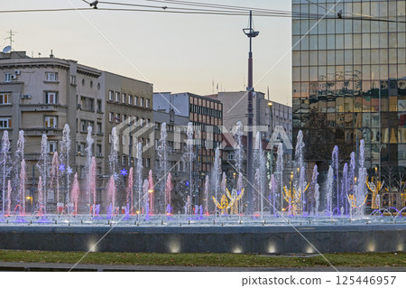 Fountain Slavija Belgrade Dusk 125446957