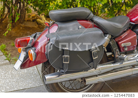 Black Leather Motorcycle Saddlebag 125447083