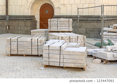 Pallets of Marble Tiles 125447091