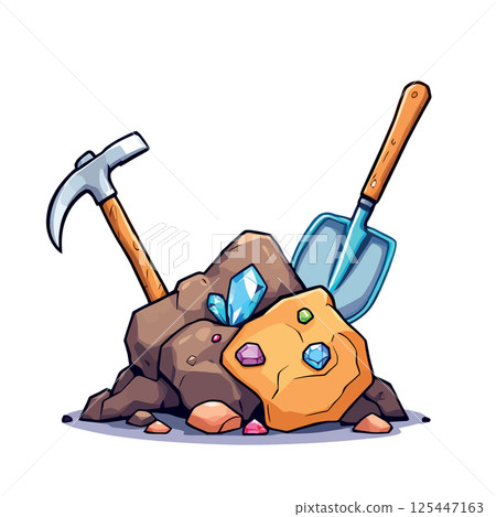 Vsai mining tools unearthing precious gems and minerals from rock 125447163