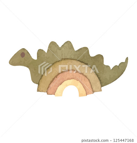 Watercolor toy dinosaur rainbow 125447168