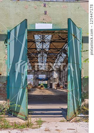 Abandoned Factory Hall Doors 125447178