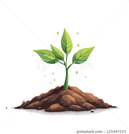 Vsai small plant growing from dirt with falling water drops Vsai small plant growing from dirt with falling water drops 125447253