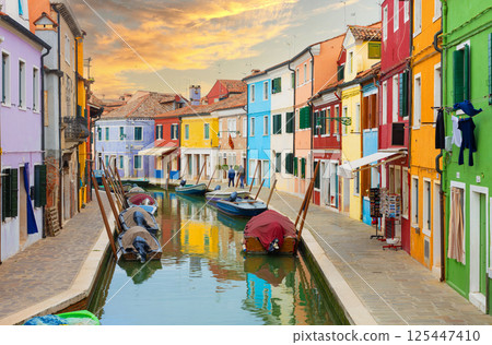 Bright waterfront street in Burano Italy Bright waterfront street in Burano Italy 125447410