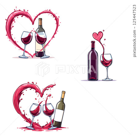 Vsai red wine forming heart shapes, celebrating love and romance Vsai red wine forming heart shapes, celebrating love and romance 125447523
