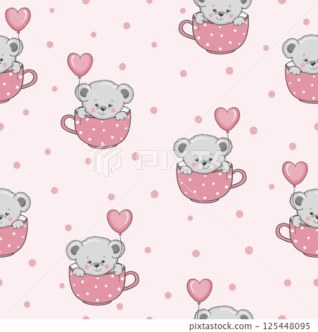 Cute cartoon Teddy bears with balloons seamless pattern. Baby print 125448095