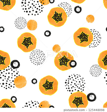 Seamless abstract pattern with papaya fruit slices 125448098