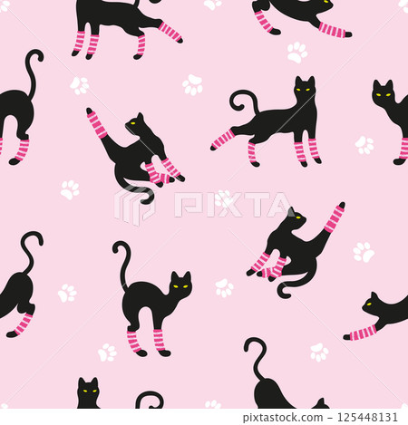 Seamless pattern with cute working out cats 125448131