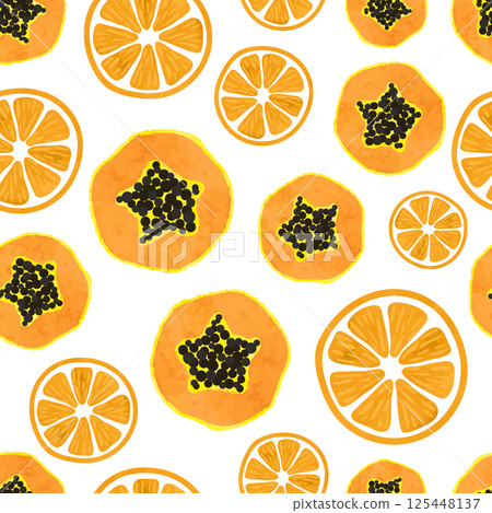 Seamless tropical fruit pattern with orange and papaya slices 125448137