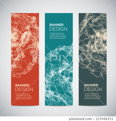 Banners with abstract colorful triangulated lined geometric background 125448151