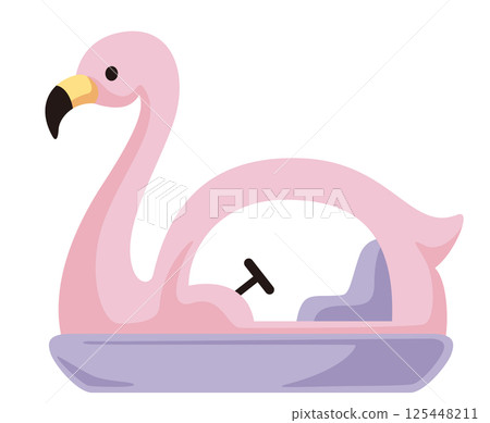 帶有火烈鳥圖案的可愛天鵝船的向量插圖 125448211