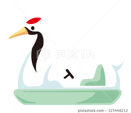 帶有起重機圖案的可愛天鵝船的向量插圖 125448212
