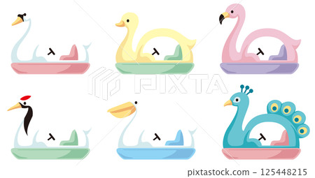 Assorted vector set of swan boats with swan, duck, flamingo, crane, pelican and peacock motifs 125448215