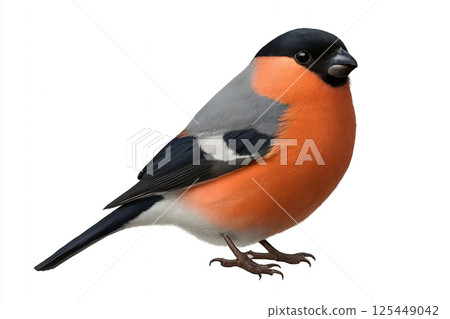 Brightly Colored Bullfinch Perched Gracefully on a Branch in a Natural Setting During Daylight Brightly Colored Bullfinch Perched Gracefully on a Branch in a Natural Setting During Daylight 125449042