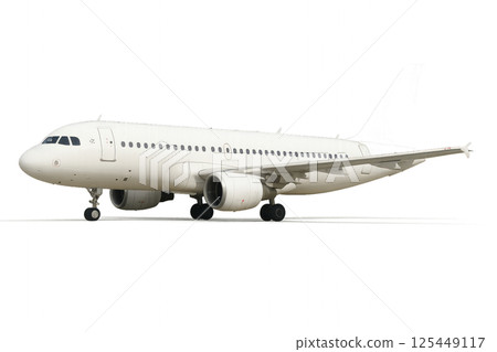 Aircraft Preparing for Takeoff on a Runway Under Clear Blue Skies 125449117