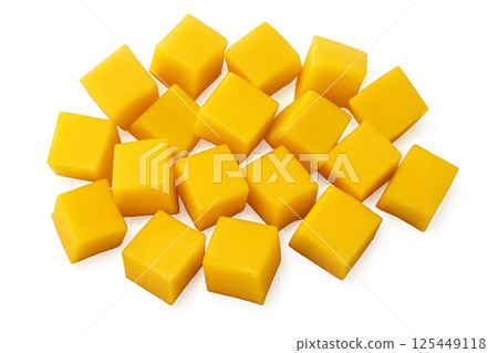 Yellow Rubbery Cubes Arranged on a White Background Perfect for Crafts or Projects Yellow Rubbery Cubes Arranged on a White Background Perfect for Crafts or Projects 125449118