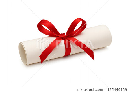 Scroll Tied With a Red Ribbon for Celebration or Achievement Event 125449139