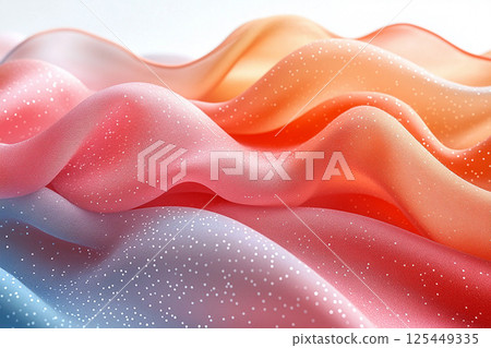 Elegant silk scarf with soft, flowing folds, highlighting its luxurious texture against a simple white background. 125449335