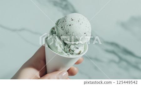 Ice cream in green shade, summer vibe 125449542