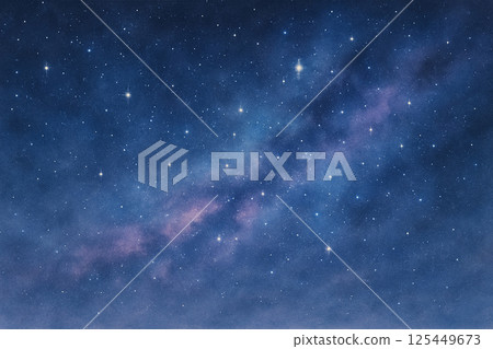 Fantasy landscape of starry night sky and Milky Way | Watercolor space background (Nature / Landscape) 125449673