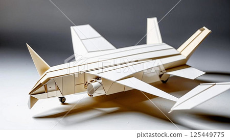 Origami style paper airplane on a light background. Minimalism, soft lighting. 125449775