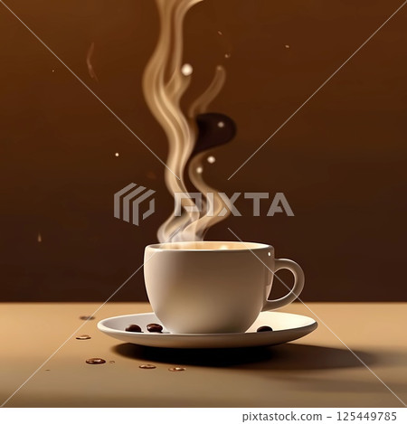 A mug of coffee, dominated by the colors of PANTONE 17-1230 Mocha Mousse, minimalistic. 125449785
